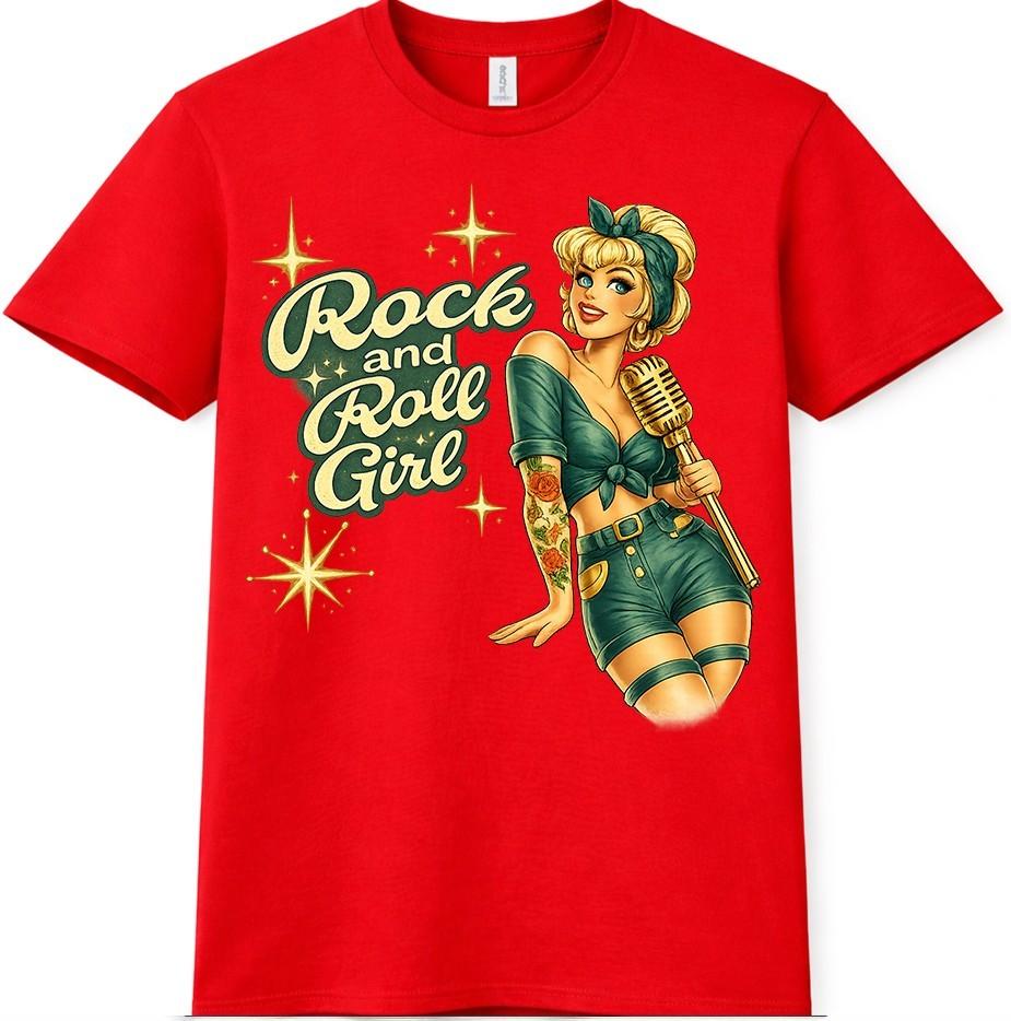 Rock Roll Girl T Shirt Vintage Pin Up Singer Rockabilly Graphic Tee Top S