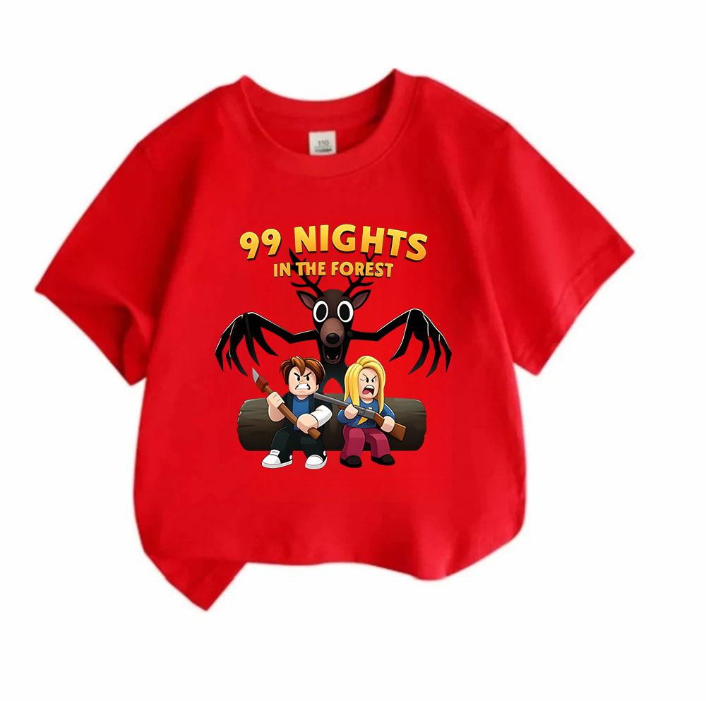 Kids Boys Girls Crew Neck Short Sleeve 100% Cotton T-Shirt, Funny 99 Nights In The Forest Cartoon Print Casual Tops for Children Daily Wear