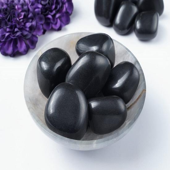 Black Agate Tumbled Stones, Reiki Chakra Healing Decorative Pebble, Vase Fillers Tumble Stone For Jewellery, Gift Item 13 Pieces Set, 20 Mm