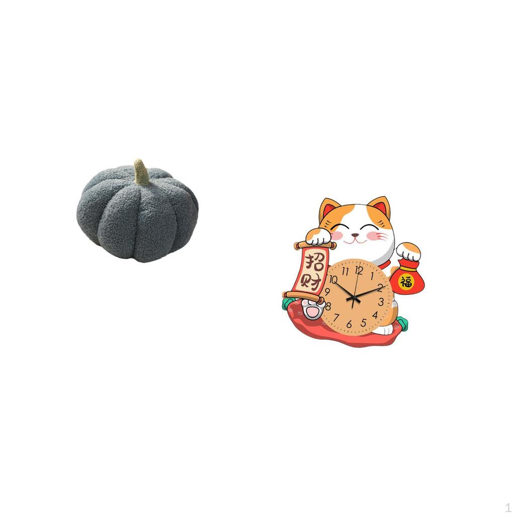 Halloween Pumpkin Cat Clock Pillow Sofa Cushion for Kids Bedroom Office Kitchen Silent Hanging