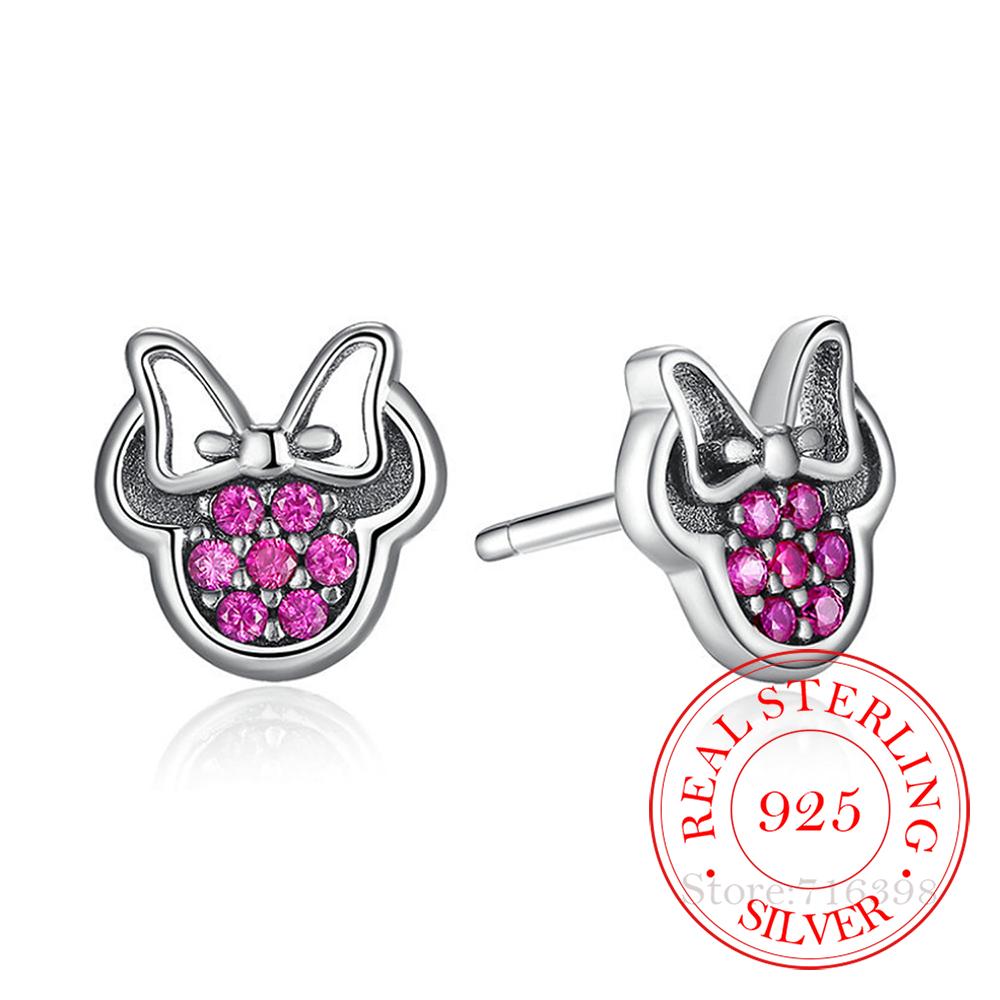 925 Stamp Silver Color Crystal Cartoon Animal Charm Stud Earrings For Women Grils Kids Wedding Gift Female pendientes eh020