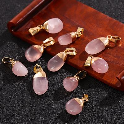 2PCS Rose Quartz Polished Gemstone Pendant Natural Stone DIY Necklace Making Accessories