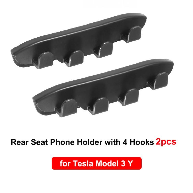 Car Rear Seat Phone Holder for Tesla Model 3/Y Back Seater Headrest Bracket Hanger with 4 Hooks Bag Organizer Car Accessories