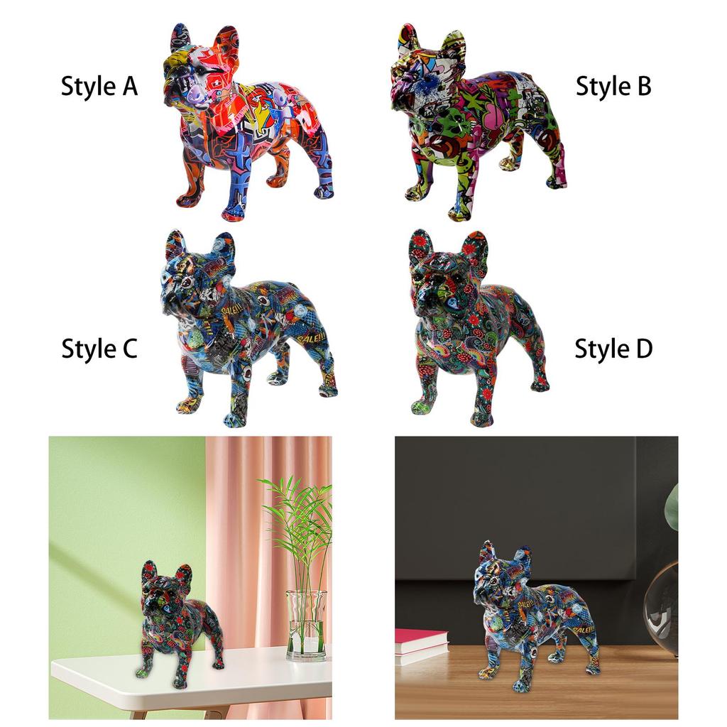 Modern Graffiti Bulldog Statue Resin Animal Decoration Art Figurine for Entryway Office Home Decor