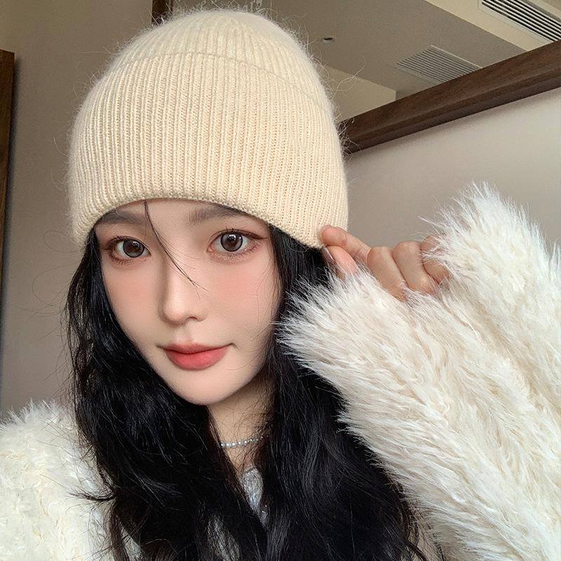 Light plate high quality rabbit hair knitted wool hat women's autumn and winter big head circumference versatile warm ear protection cold hat