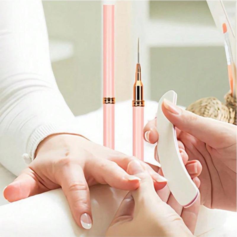 5Pcs Pink Nail Art Brushes Superfine Brush French Manicure Stripe Nail Art Painting Brush Set, UV Gel Nail Liner Brushes Kit And Drawing Liner Brush