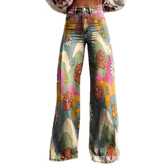 Plus Size Women's Casual Wide-Leg Faux Jeans