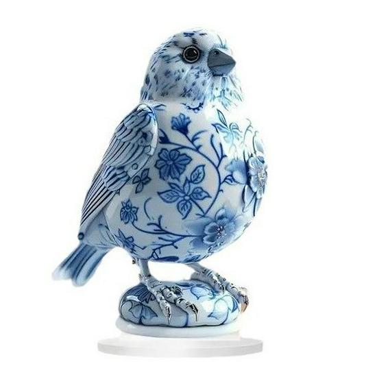 Charming Blue & White Porcelain Bird Statue - Acrylic Decor for Home, Office, or Garden