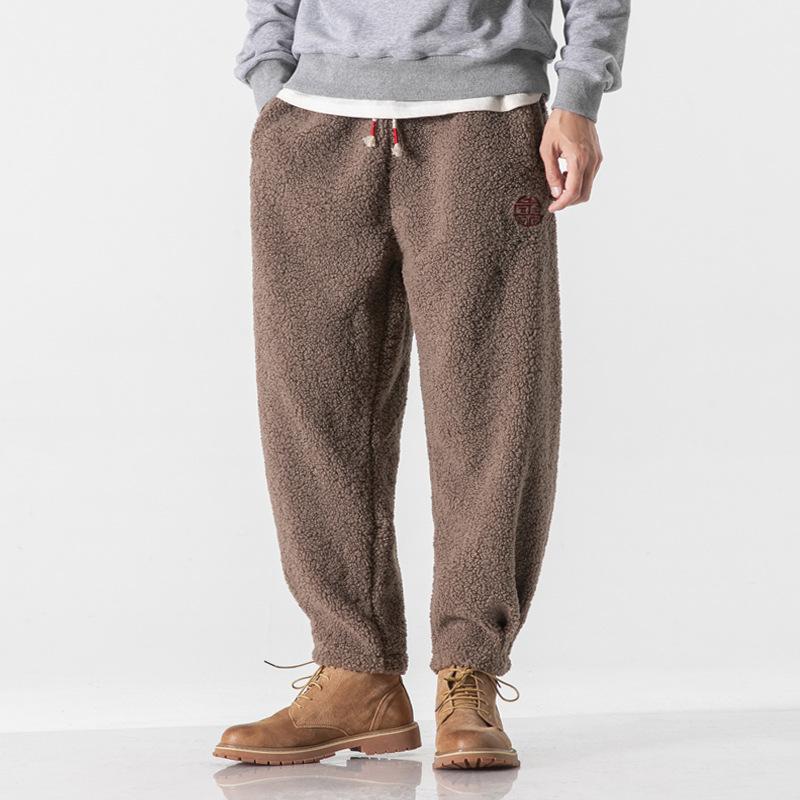 

Men s Winter Fleece-Lined Thickened Warm Loose-Fit Casual Pants Chinese Style Causal Cuffed Pants 4XL кавовий