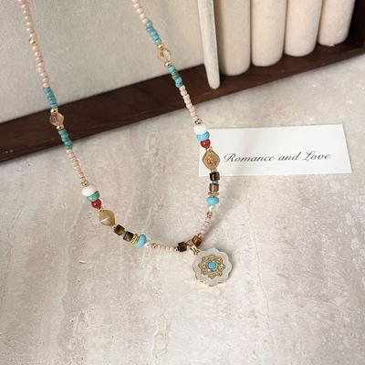 Dopamine Pearl & Sunflower Pendant Clavicle Chain: Versatile Natural Stone Choker for Women