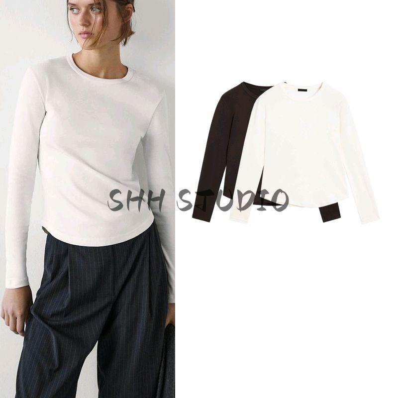 MD Spring New Women's Clothing Basic Style Inner Slim Fit Comfortable Cotton round Neck Long Sleeves T-shirt 6854803