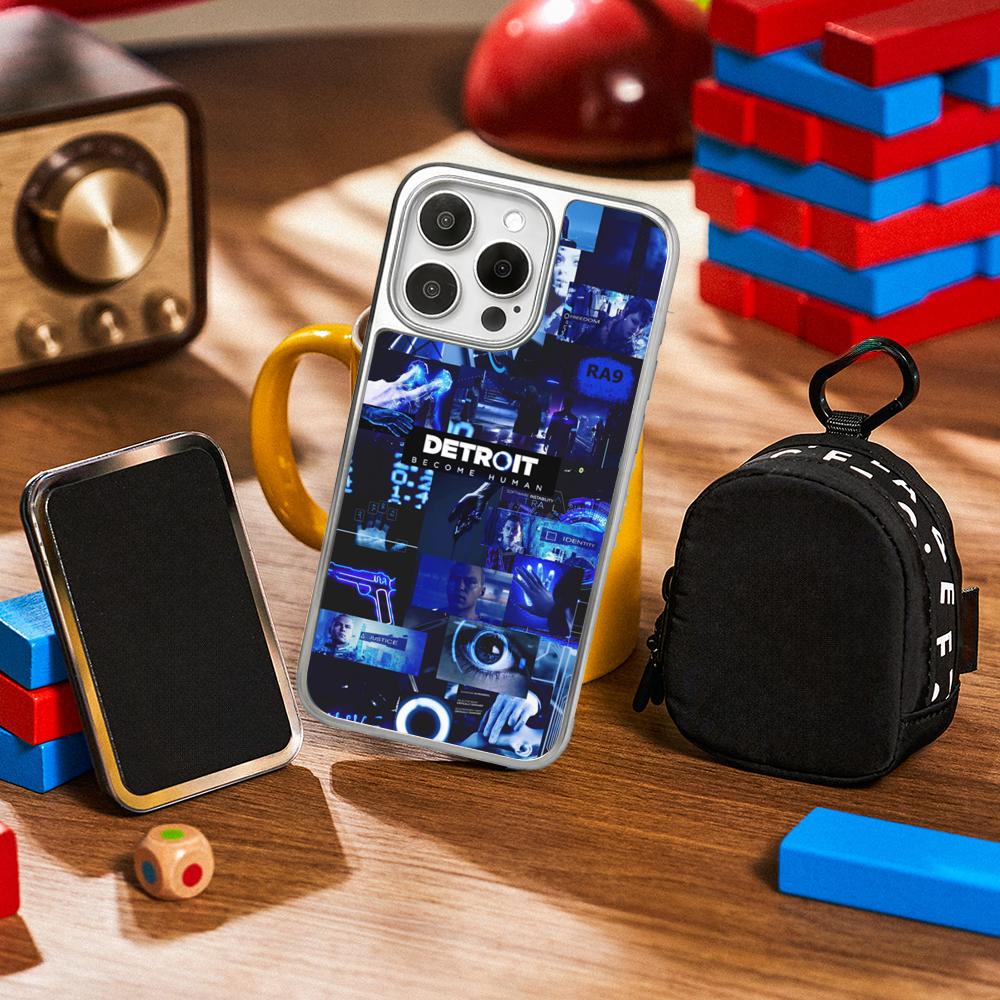 

Cool Detroit Human hot game poster Phone Case for iPhone 16 15 14 13 12 11 Pro Max Sheepskin Silver-edged protective case iPhone16ProMax