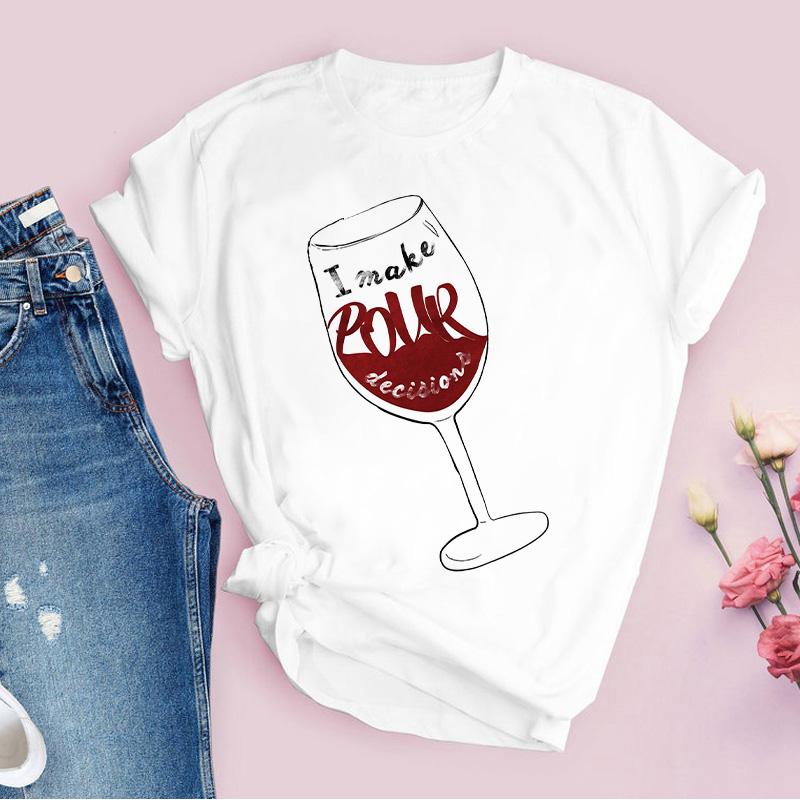 Women Tshirt Cartoon Clothing Cheers Red Wine 90S T Shirt Ladies Graphic Print Tee Tops 90S Short Sleeve Female T-Shirt Clothing