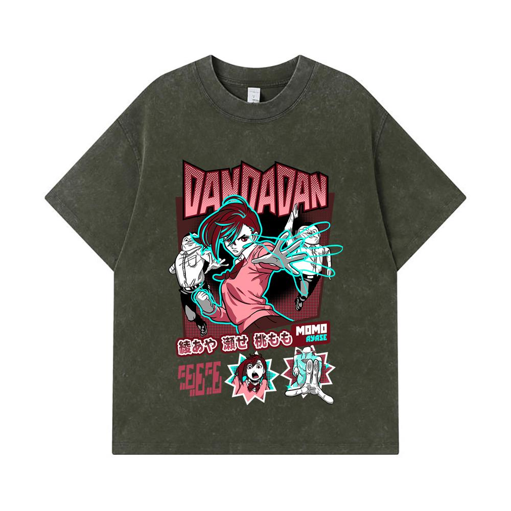 

275 GSM Washed T-shirts 100% Cotton Dandadan V15 Momo Print Unisex Heavy Cotton T Shirt S