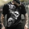 3D Printed Cool Skull T-Shirt For Men Flame Retro Trend Pattern T Shirts Summer Loose Streetwear Tops V-Neck Short Sleeve Tees