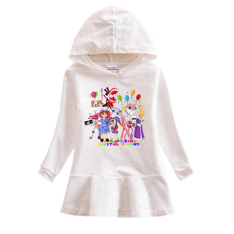 2026 Spring/Autumn Ruffle Rainbow Cartoon Girls' Long Sleeve Hooded Sweatshirt Dress