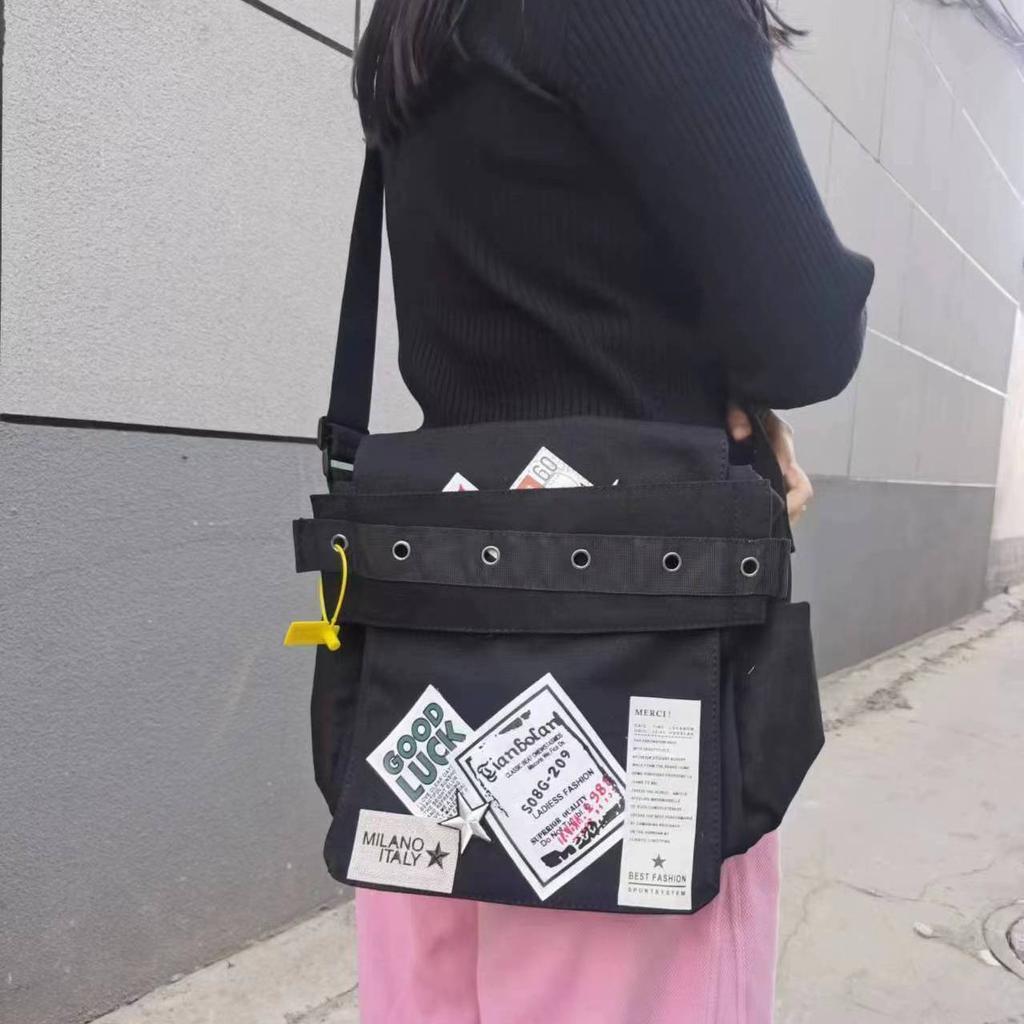 Vintage Casual Crossbody Bags Women Preppy Style Patchwork Messenger Bag Female Harajuku Grunge Aesthetic  Handbag