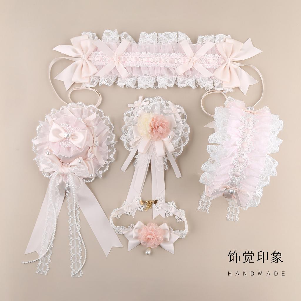 Sweet Lace Bow Handmade Headdress Pink Lolita Headband Top Hat Kc Set