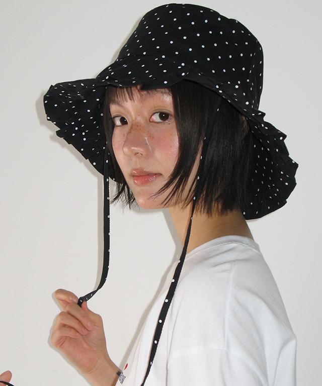 RONRON Dot Frill Bucket Hat Black