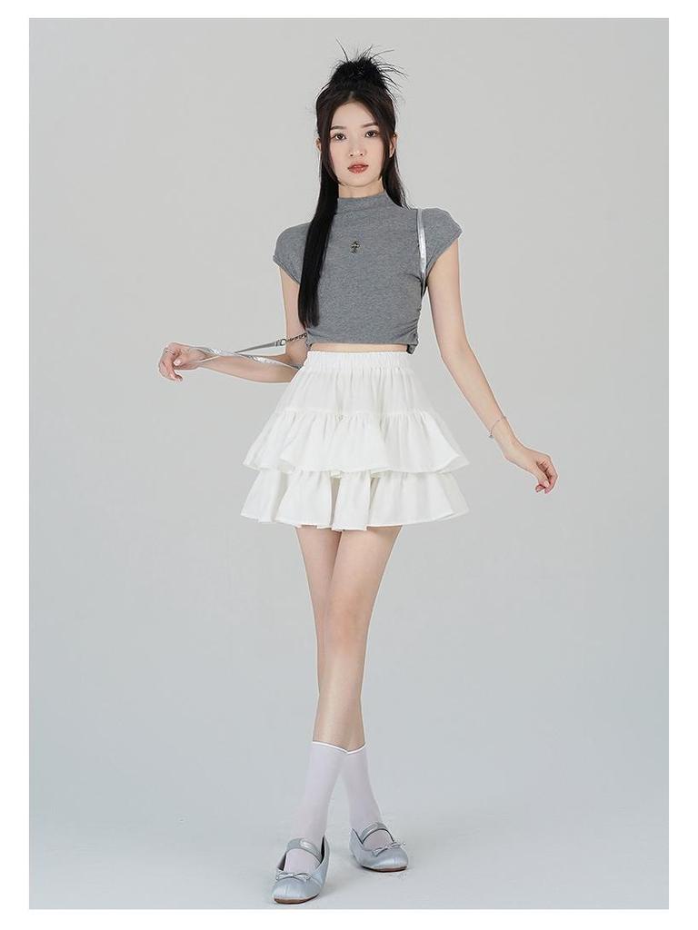 Women's Summer Black A-line Puff Short Skirt - Elastic Waist, Slimming, Anti-Exposure.