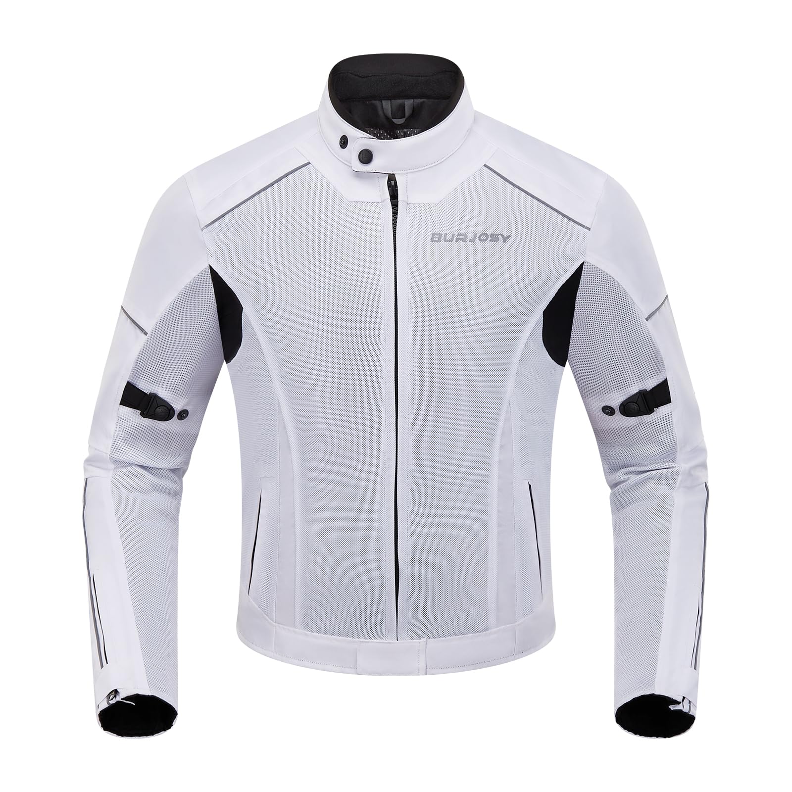 

Burjosy Motorcycle Breathable Mesh Jacket for Spring and Includes and Spinal Adjustable Waist and Reflective Fabric Jacket, Summer, Reflective, белый