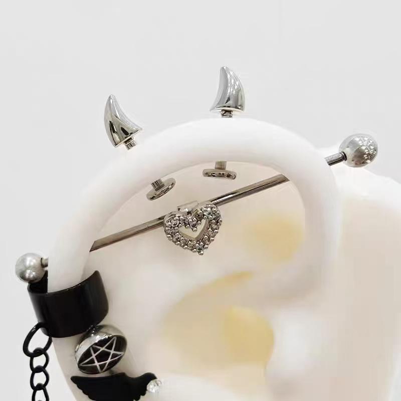 Orecchino Piercing Corna da Diavolo Carino per Donne Uomini Gotico Colore Argento Orecchino Osso dell'Orecchio Y2K Gioielli Accessori