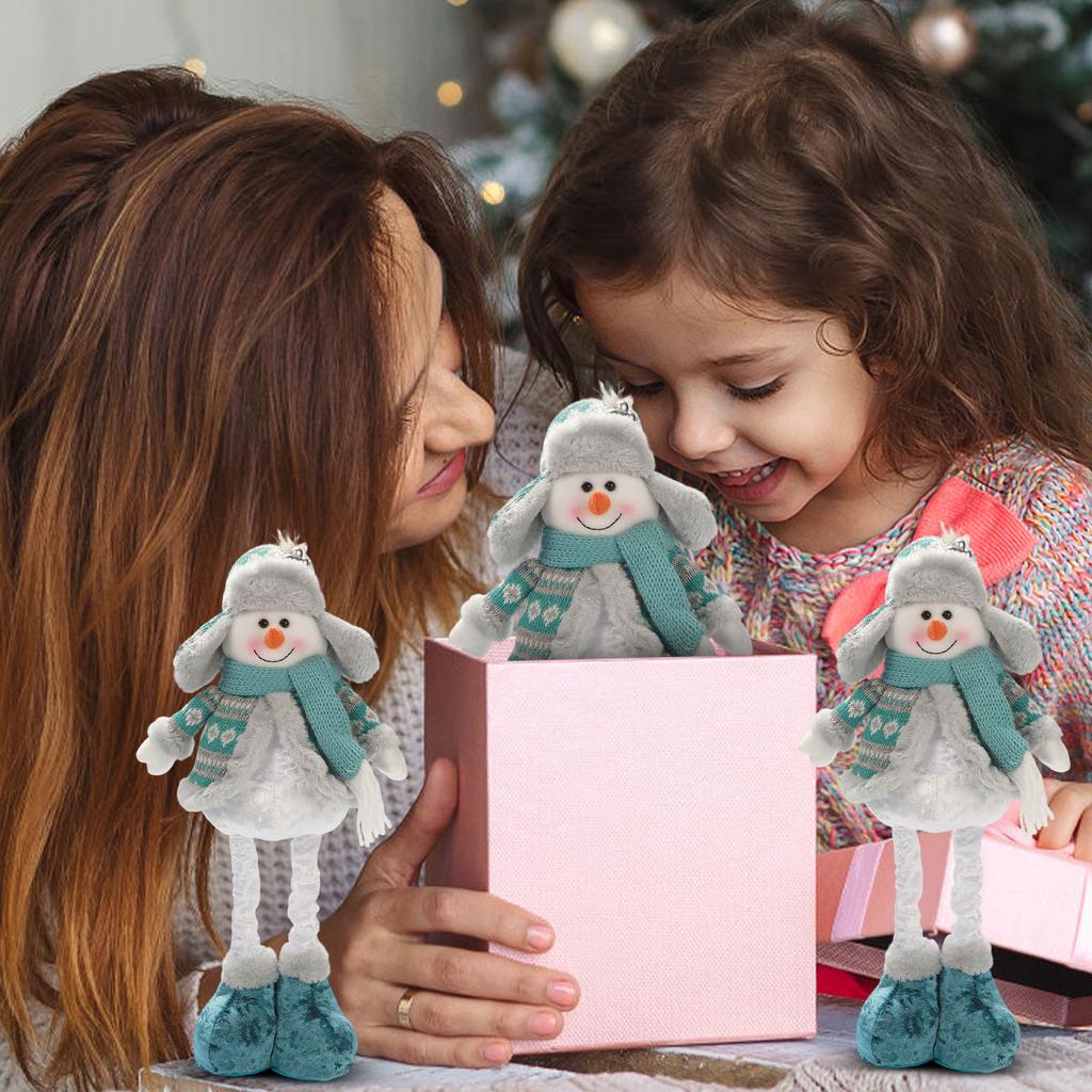 Blue Plush Christmas Decorations Retractable Snowman Christmas Doll Decorative Figurines