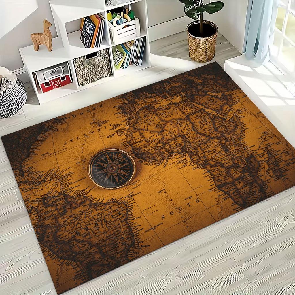 Retro Nautical Map Chart Treasure Map Compass Moto Rug for Bedroom Living Room Sofa Home Doormat Decor,Kids Non-slip Floor Mat