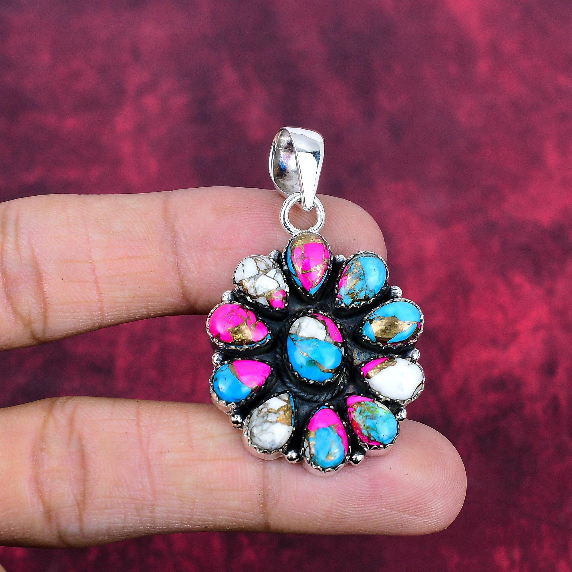 

Кулон из бирюзы Сладкая вата ручной работы с драгоценным камнем, кулон из стерлингового серебра 925 пробы, антикварное украшение, для подарка на помолвку 1.96 Inches