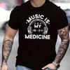 Music Medicine Graphic Tee Mens Short Sleeve Cotton T-Shirt Comfortable Casual Wear for Music Lovers with Eye Catching Print