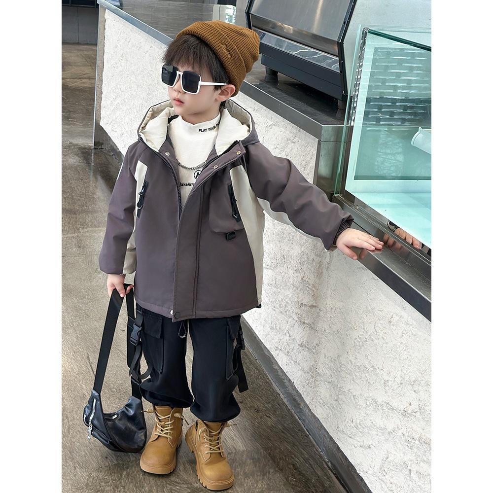 Children's 2025 Stylish Warm Streetwear Jacket - Cool and Handsome Boys' Autumn Winter Plus Velvet Thick Cotton Top