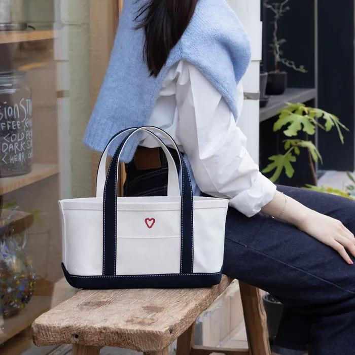 Colette Heart Embroidered Tote Bag - Navy