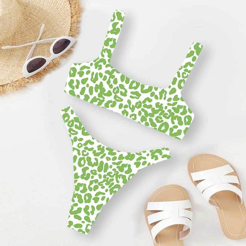 Bikini baddräkt i europeisk och amerikansk stil med hög midja och flerfärgat tryck