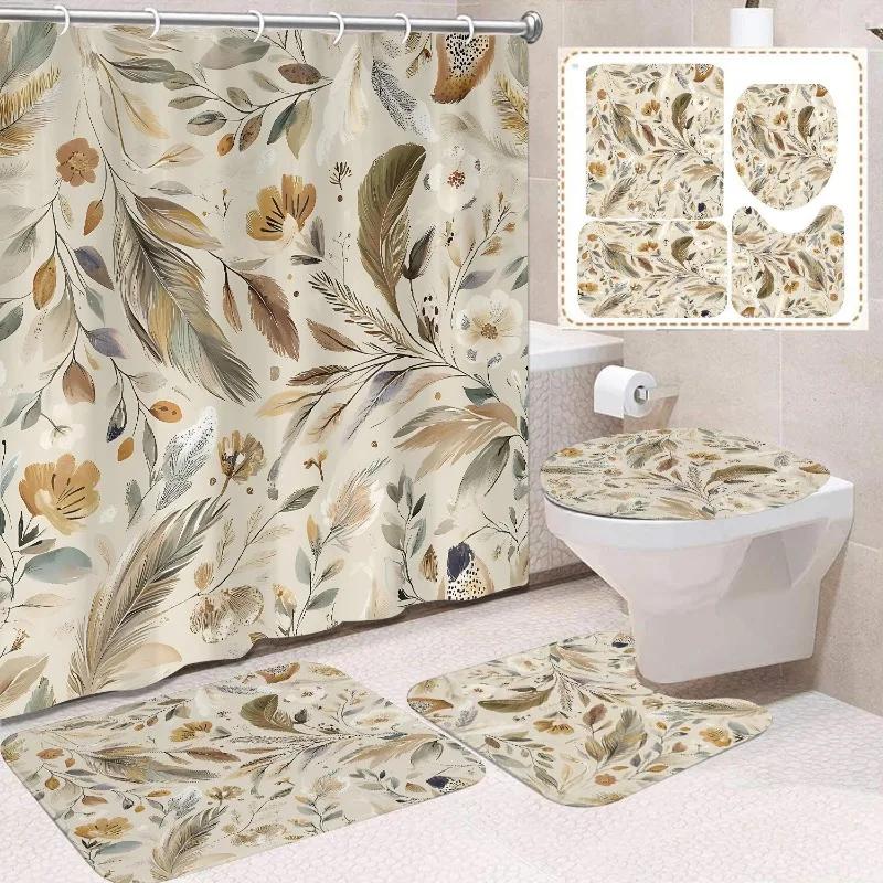 1/4 Stuks Waterdicht en schimmelbestendig Douchegordijn Luxe met Haak Douchegordijn met antislip mat U-vormige mat toiletdekselhoes
