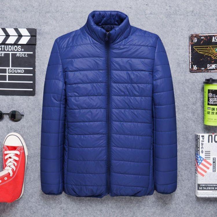 Men s Short Down Padded Jacket Winter Light Stand Up Collar Padded Coat M темно-синий