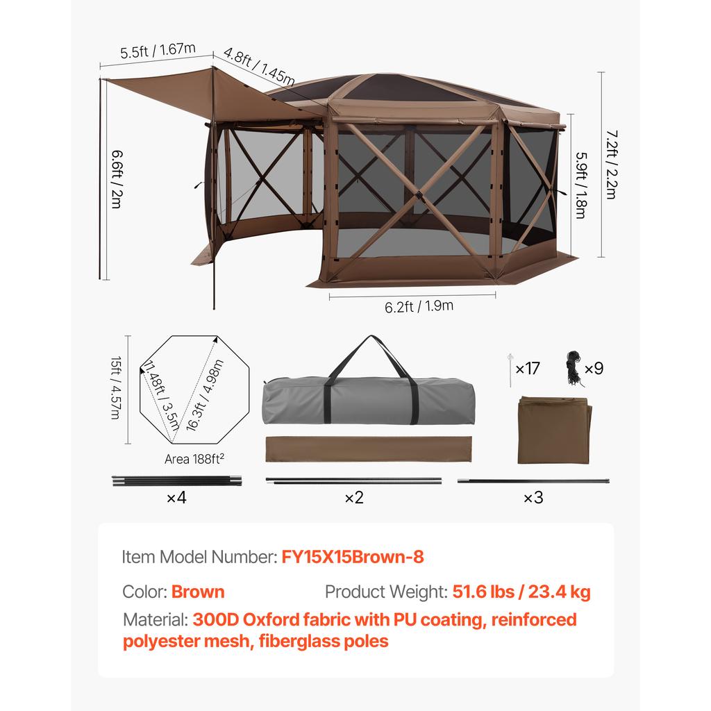 SucceBuy Pop up Gazebo Screen Tent Large Camping Canopy Tent with Removable Top & Carry Bag Quick-Set & Bite-Proof for Backyard