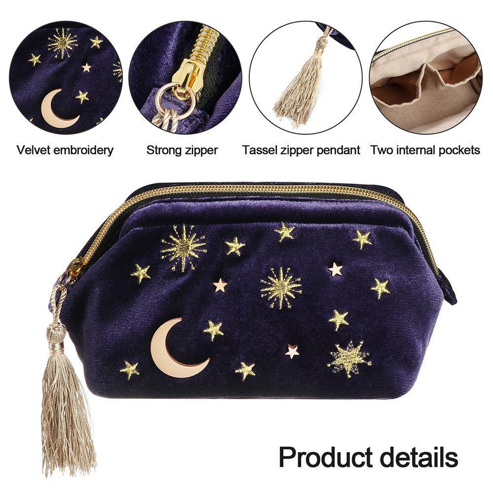 Gift Jewelry bag Organizing Brush Pouch Portable Make Up Bag Star Moon Pattern Embroidered Velvet Cosmetic Bag