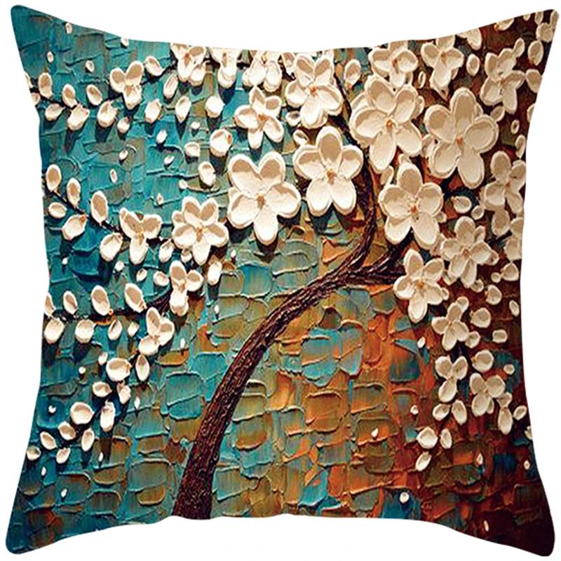 Oil Painting Tree Cushion Cover for Sofa Livingroom Pillow Case Home Decoration % Polyester Vintage Throw Pillow Cover