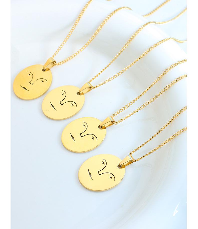 Creative Smiley Face Portrait Pendant Necklace - Gold Plated Titanium Steel Clavicle Chain, European & American Style