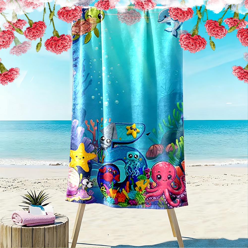 Underwater World with Cute Sea Animals Beach Towel Quick-drying for Travel Outdoor Sports Jogging Beach and Swimming