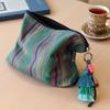 Ethnic Style Striped Tassel Makeup Bag with Zipper, Compact Travel Storage Pouch for Women, Portable for Handbag & Phone