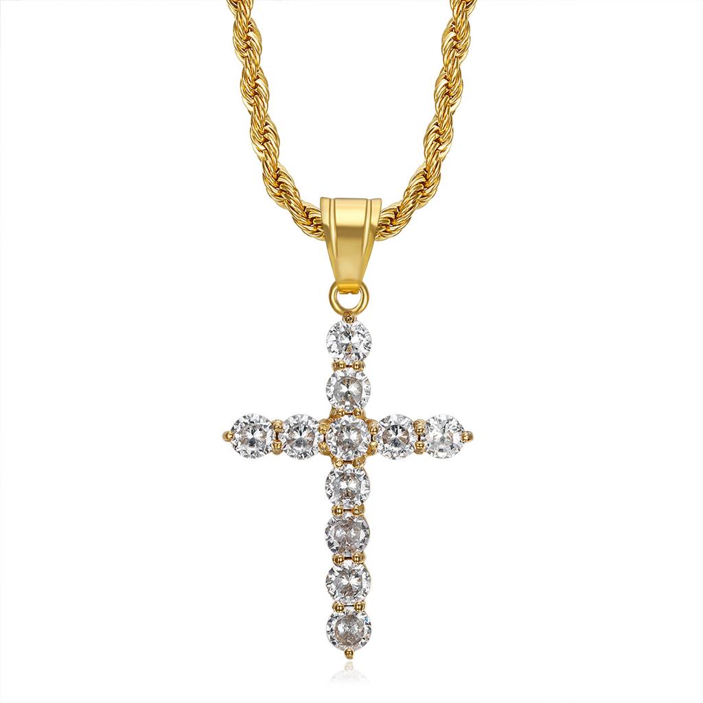 Cross pendant necklace 2026 jewelry fashion trend inlaid zircon men's party jewelry accessories