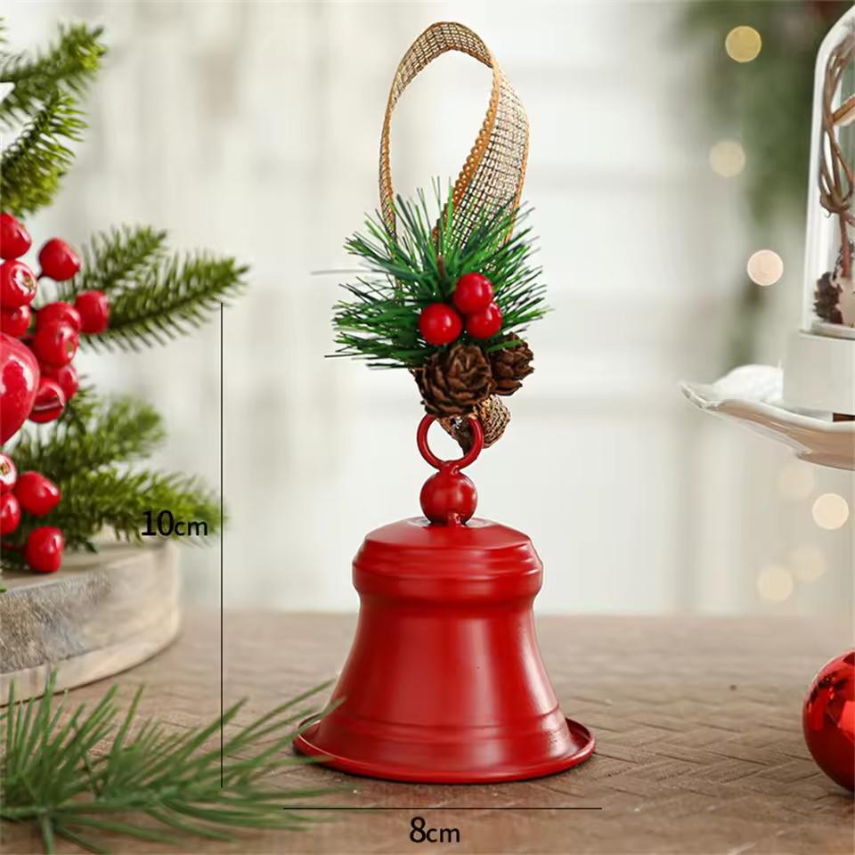 Christmas Bell Golden Metal Indoor And Outdoor Blessing Bells Pendant Snowflake Red Bow For Party Christmas Tree Decoration