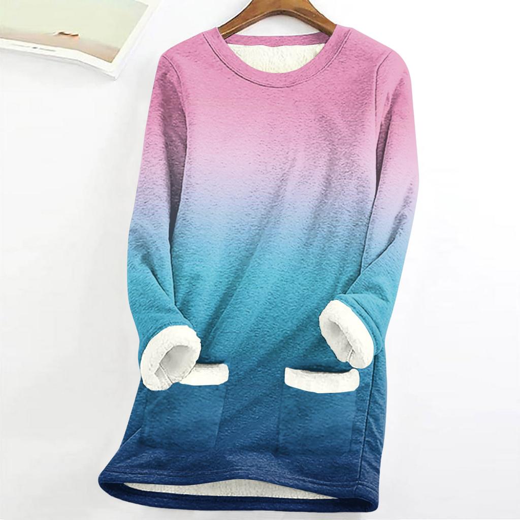 Dámský top s kulatým výstřihem s potiskem, zahuštěný plyšový kašmírový hřejivý dlouhý top