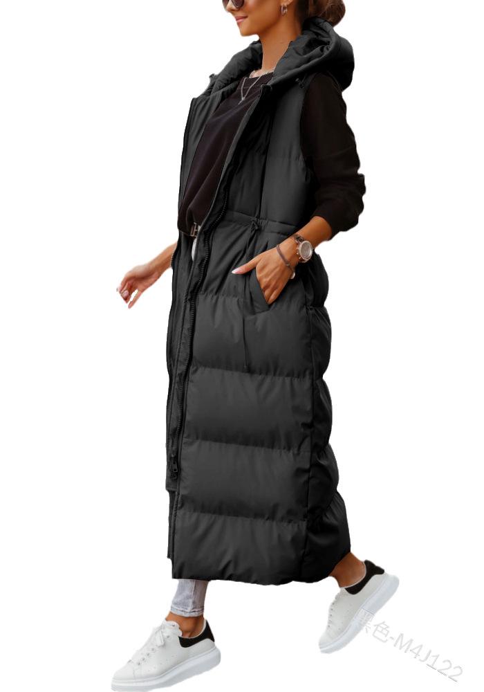 Solid Color Hooded Long Cotton Vest