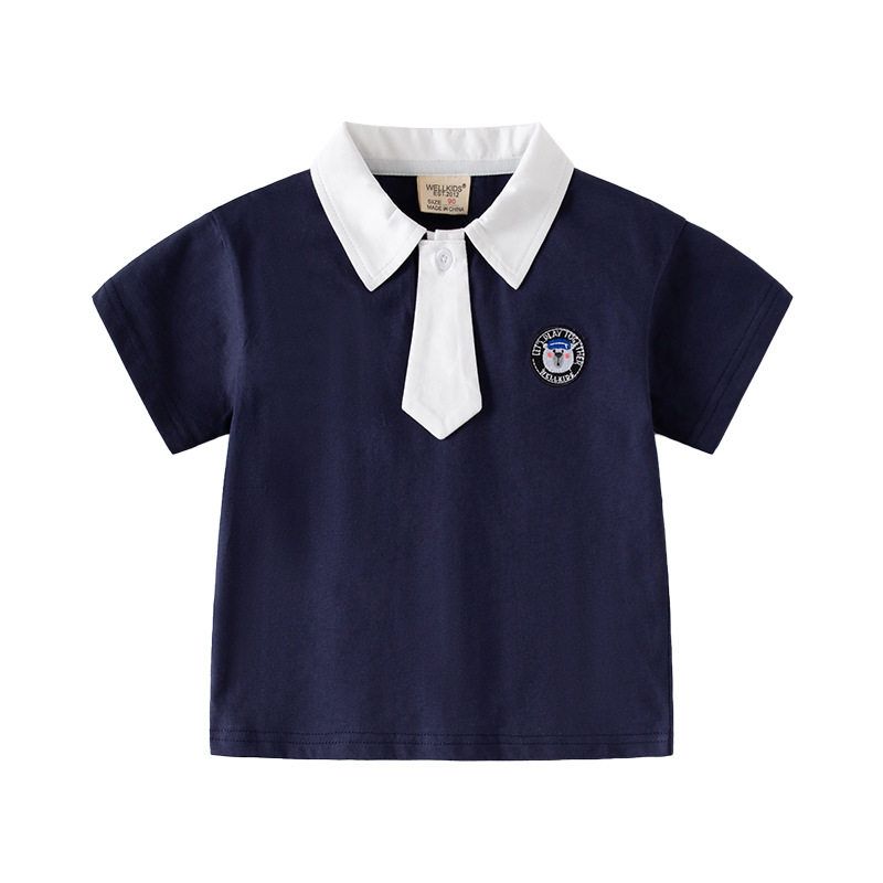 Boys' Tie Polo Shirt Short-Sleeved T-Shirt Summer Kidsren's Lapel Top Kidsren's Clothing Preppy Style Half-Sleeved Boys' Clothes
