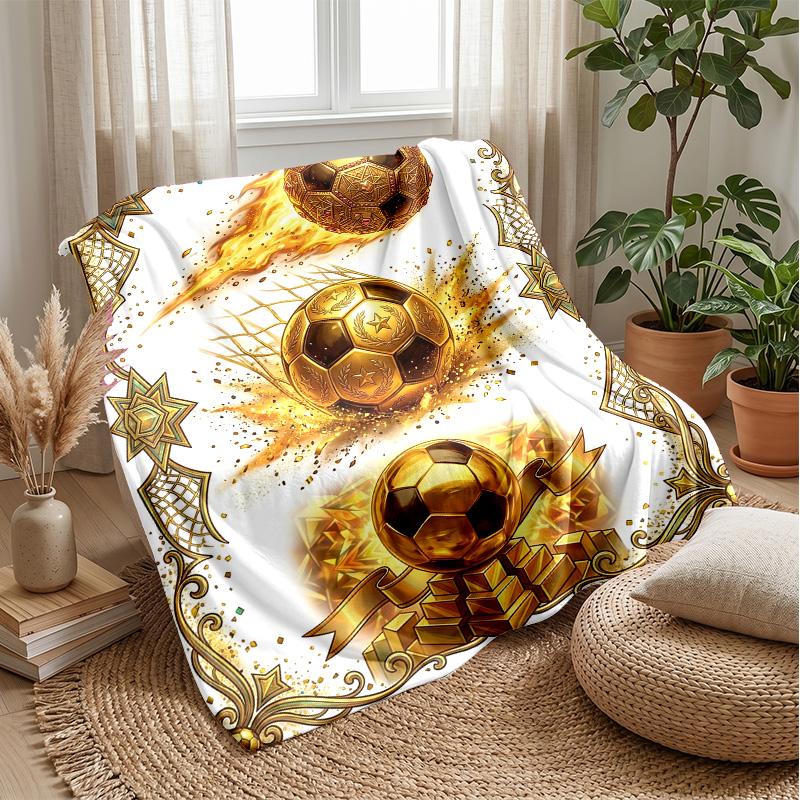 Golden Soccer Celebration Theme blanket Lightweight Warm Flannel Blanket Decorative Throw Blanket for Home Decoration