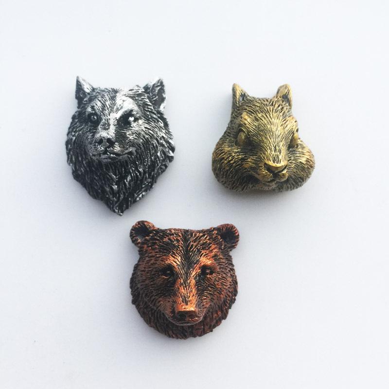 Silver Gold Copper Color Groundhog Wolf Head Bear Head Fridge Magnet Collection Home Kitchen Decoration Travel Souvenir Craft Gift