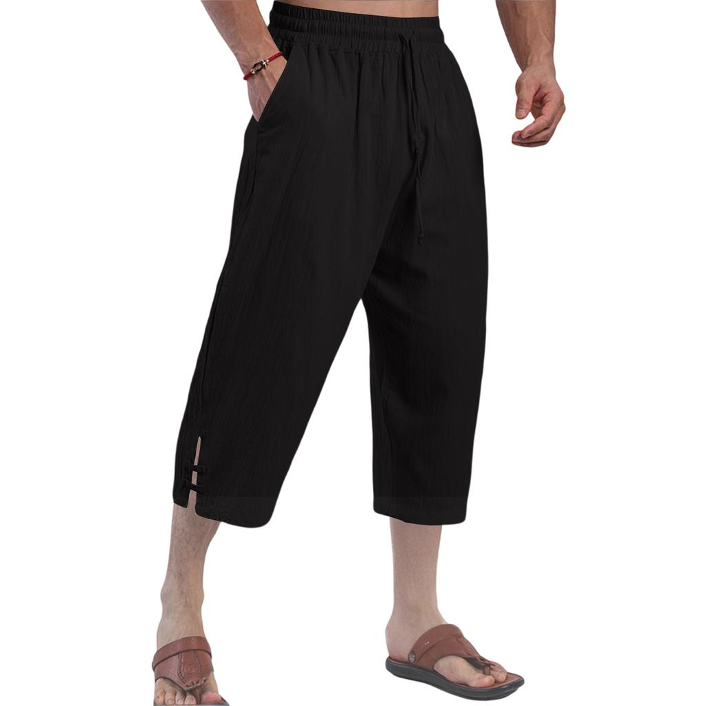 Men's Cotton And Linen Pants, Summer Pants, Beach Pants, Drawstring Elastic Waist