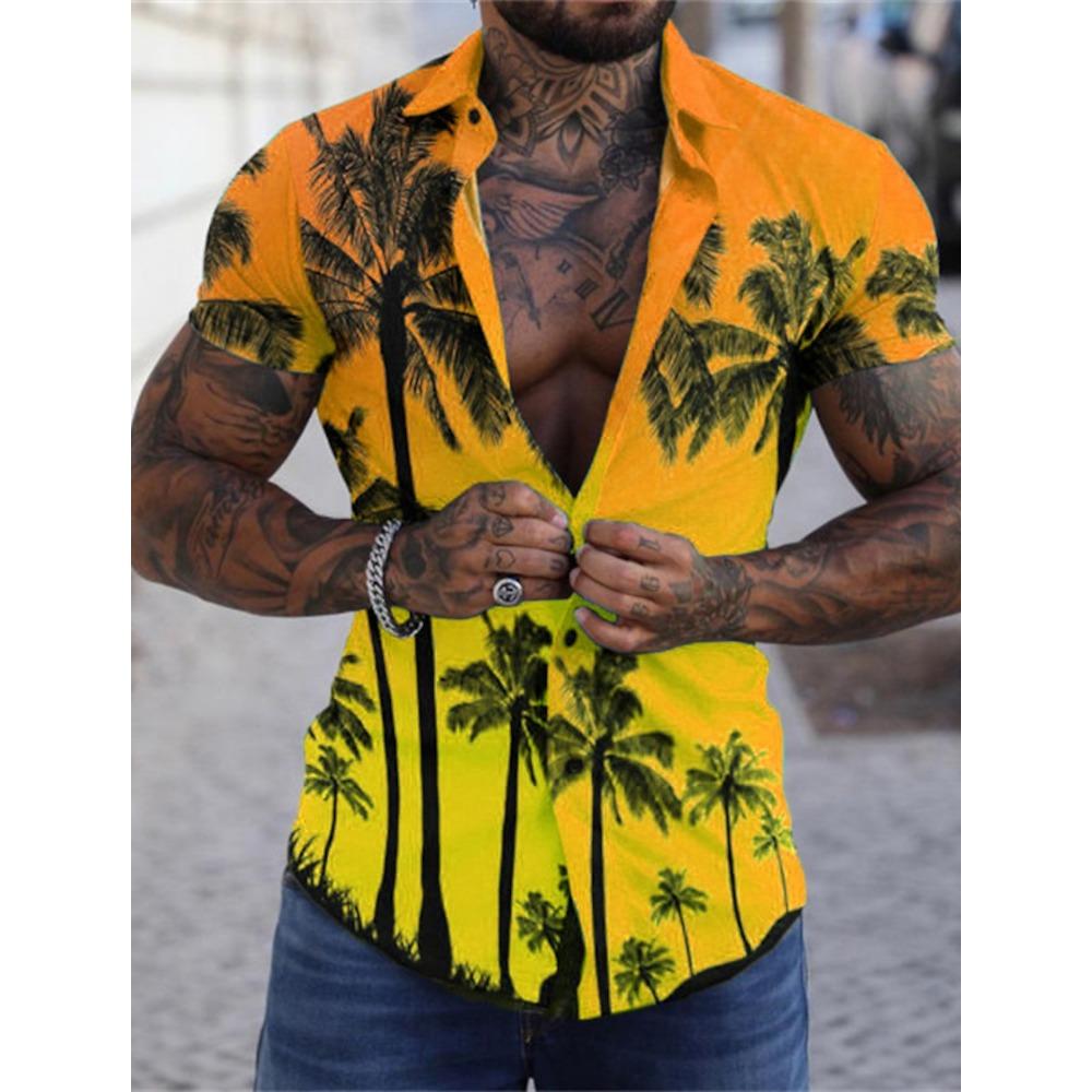 

Мужские гавайские рубашки с графическим принтом Aloha Tree Turndown Sea 3D Print Street Daily Short Sleeve Button Clothing Palm Trees Beach XL